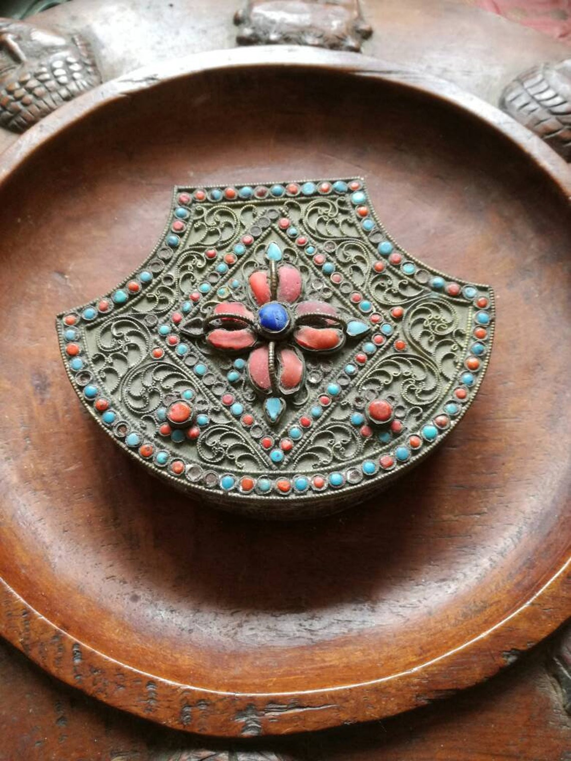 Nepal Trinket box brass ethnic box intricate wire work Etsy