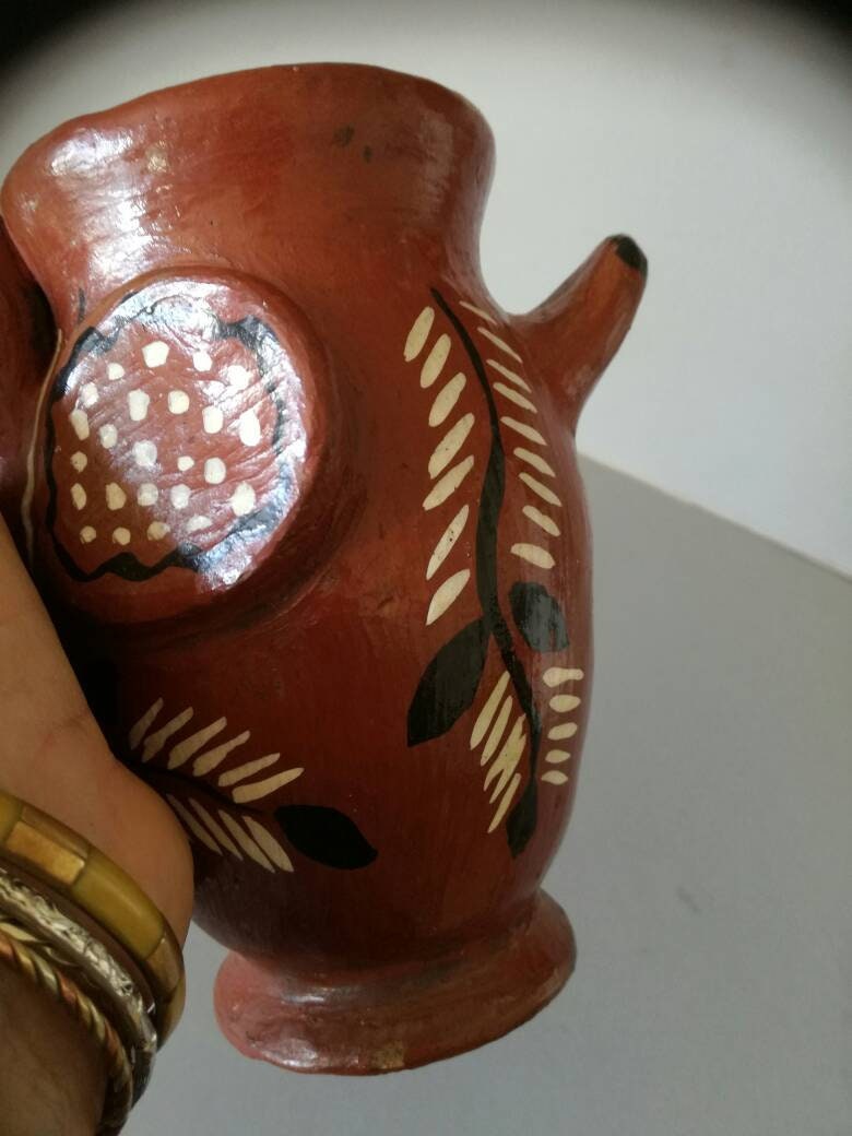 Folk Art Vase Pottery Ceramic Bird With Natural Colour Etsy