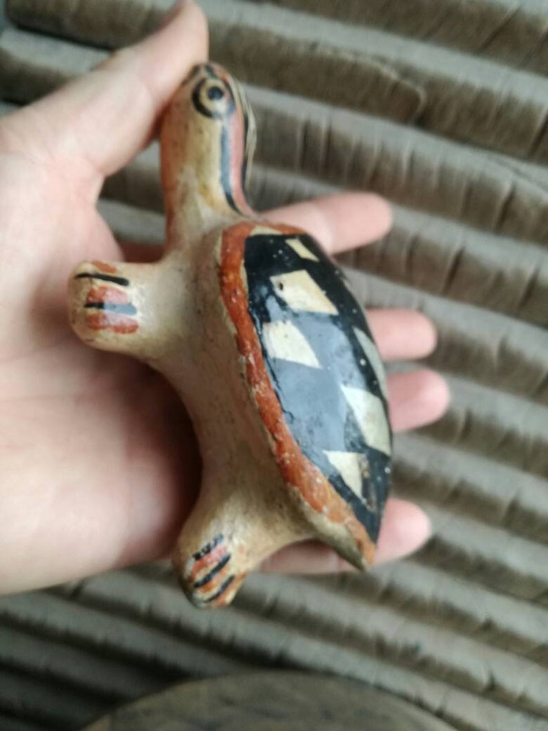 Earthenware Hand crafted CLAY Berber pottery Turtle or tortoise Polychrome antique NORTH AFRICAN ceramic Kablye hand made figure