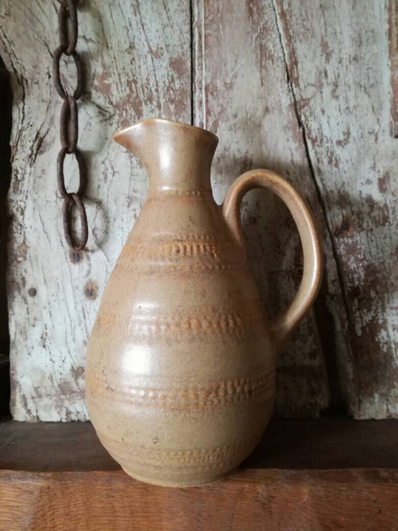 Cruche en Grès, Couleur Brun Clair, Décor Rustique de Maison Campagne, Cruche Vase Pichet, Poterie F