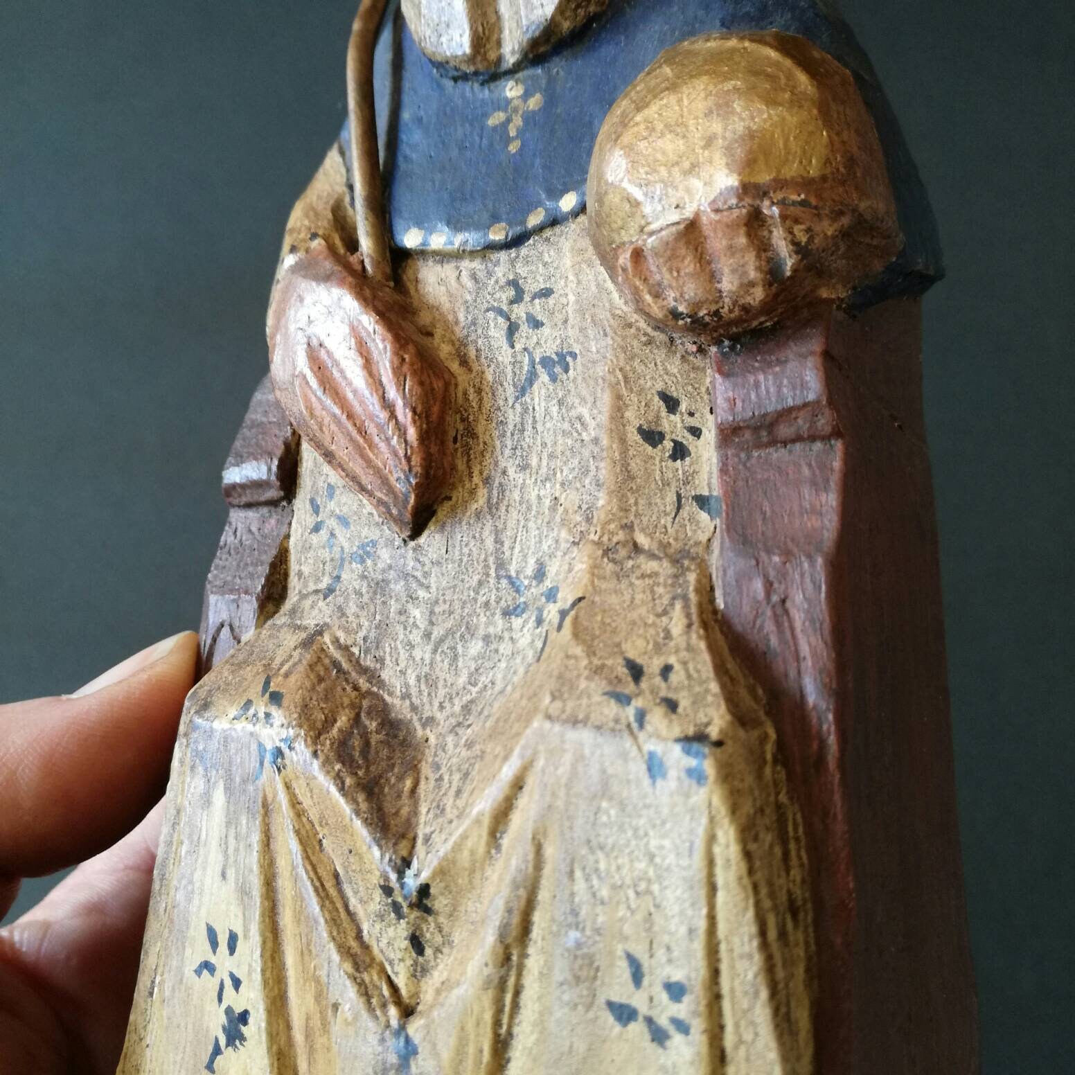 Saint Henri en Bois, Figure, Statut Sculpté, Art Religieux, Figure d'art Folklorique Vintage, Saint