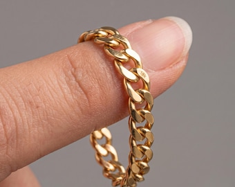 18K gouden kettingring gouden stapelring Sterlingzilveren kettingring, stapelring, statement ring sierlijke ring, alledaagse sieraden cadeau voor haar.
