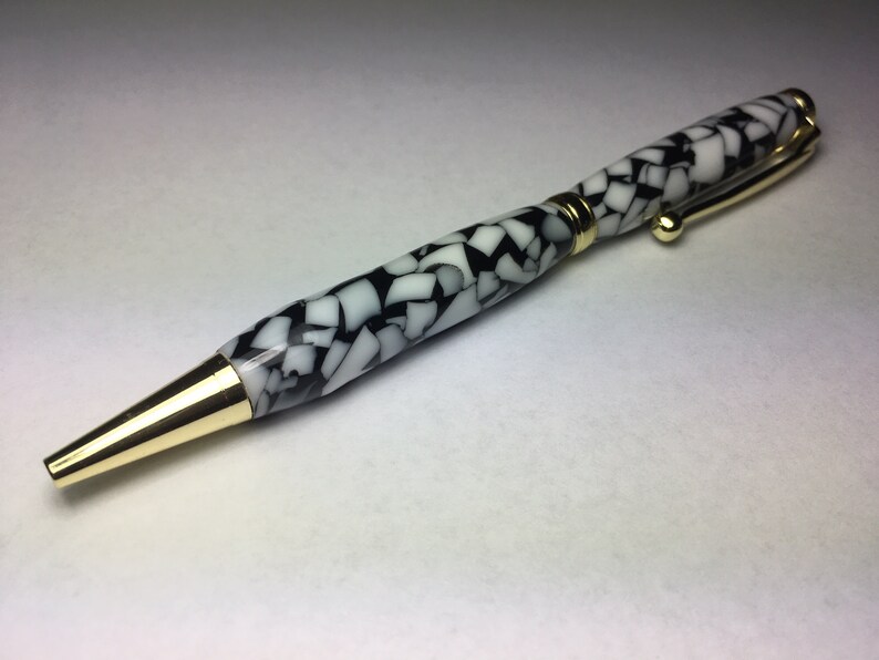 Custom Made Turned Acrylic Pen Slimline Gift Pen BlackWhite Acyrlic Acetate