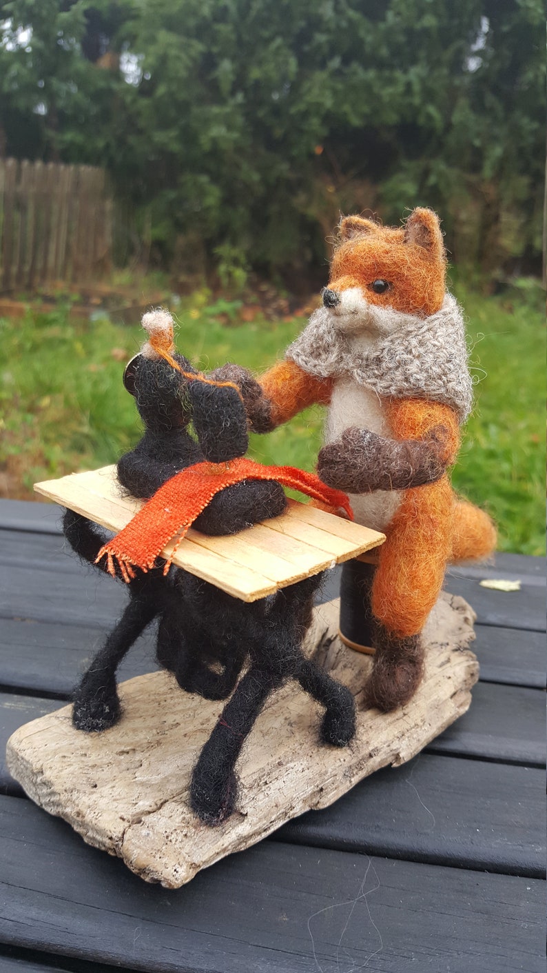 Needle felted fox sewing machine fiber art fox wool Etsy