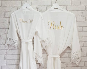 Cotton Wedding Robe~Bride Robe~Bridesmaid Dressing Gown~Flower Girl Robe~Cotton Lace Trim Gown~Bride To Be Gift~Bridal Party Robes~Wedding