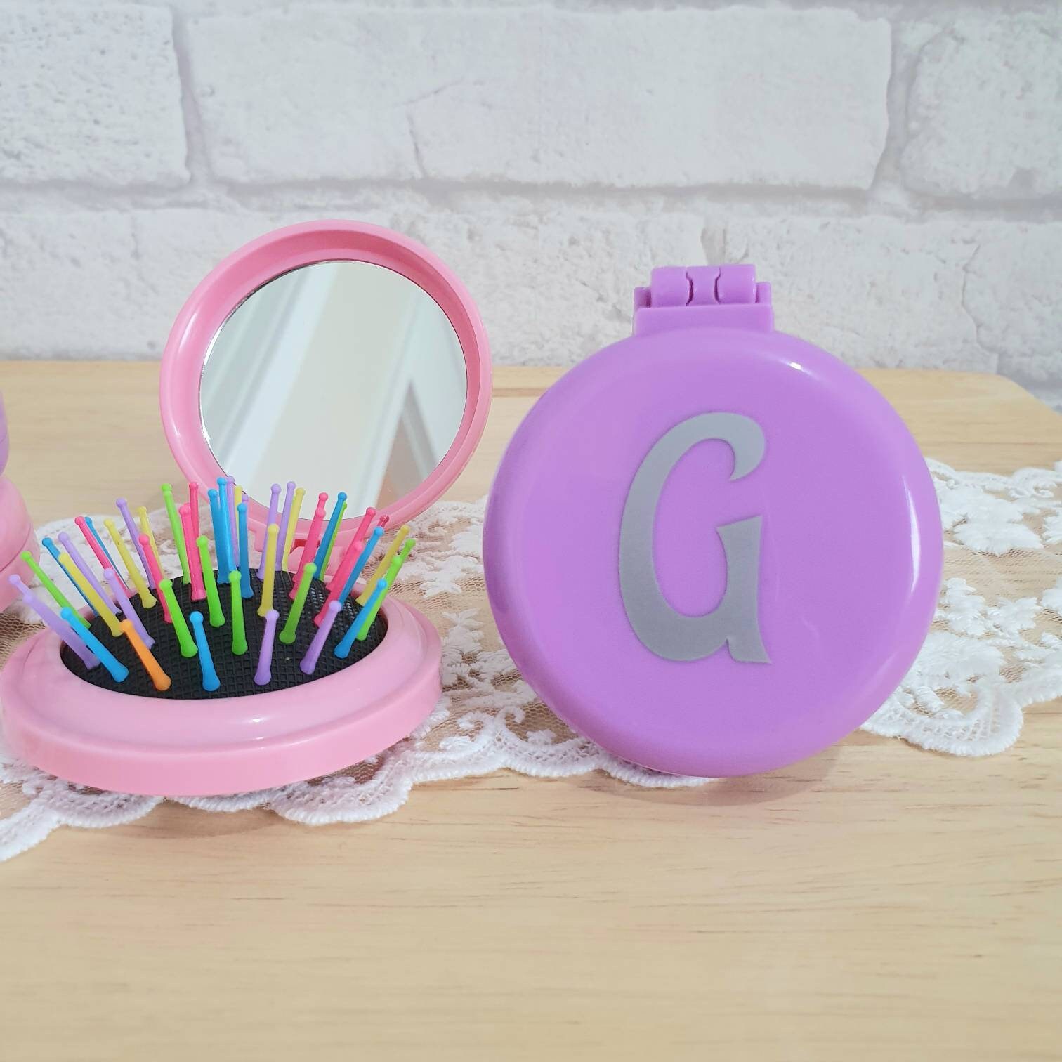 Compact Mirror and Brush Setpersonalised Giftflower Girl Etsy
