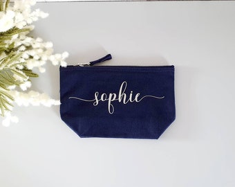 Personalized Navy Makeup Bag, Bridesmaid Gift