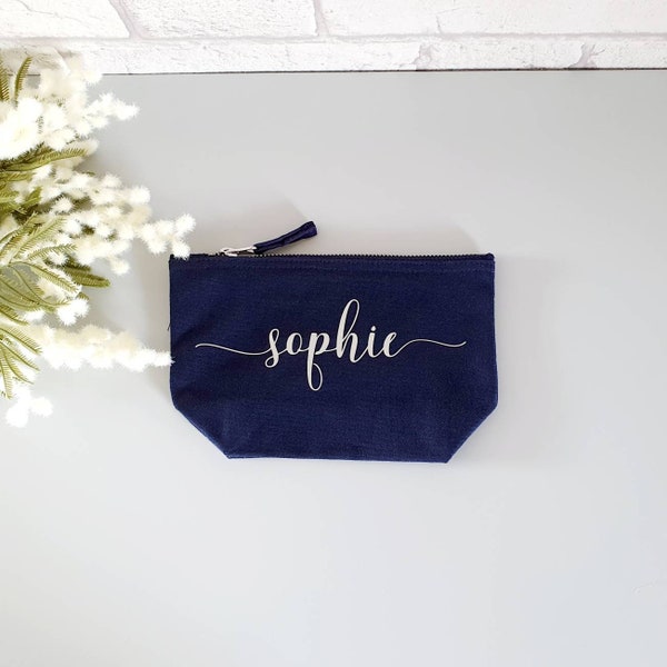 Personalised Cosmetics Bag~Make Up Bag~Navy Toiletries Bag~Gifts for Her~Bridesmaid Gift~Mothers Day Gift~Make Up Addict Gift~Gifts Under 10