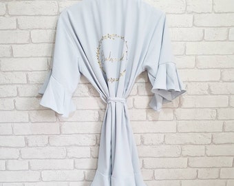 Light Grey Robe~Bridesmaid Robe~Frill Edge Robe~Wedding Day Robe~Maid of Honour Robe~Personalised Robe~Wedding Gown~Mother of the bride robe