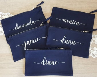 Personalised Cotton Makeup Bag, Flat Cosmetic Bag, Bridesmaid Gift
