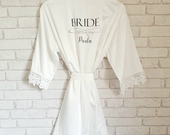 Satin Bride Robe~Wedding~Bridesmaid Robe~Dressing Gown~Bridal Gown~Maid of Honour Robe~Personalised Robe~Wedding Day  Robe~Sage~Blush
