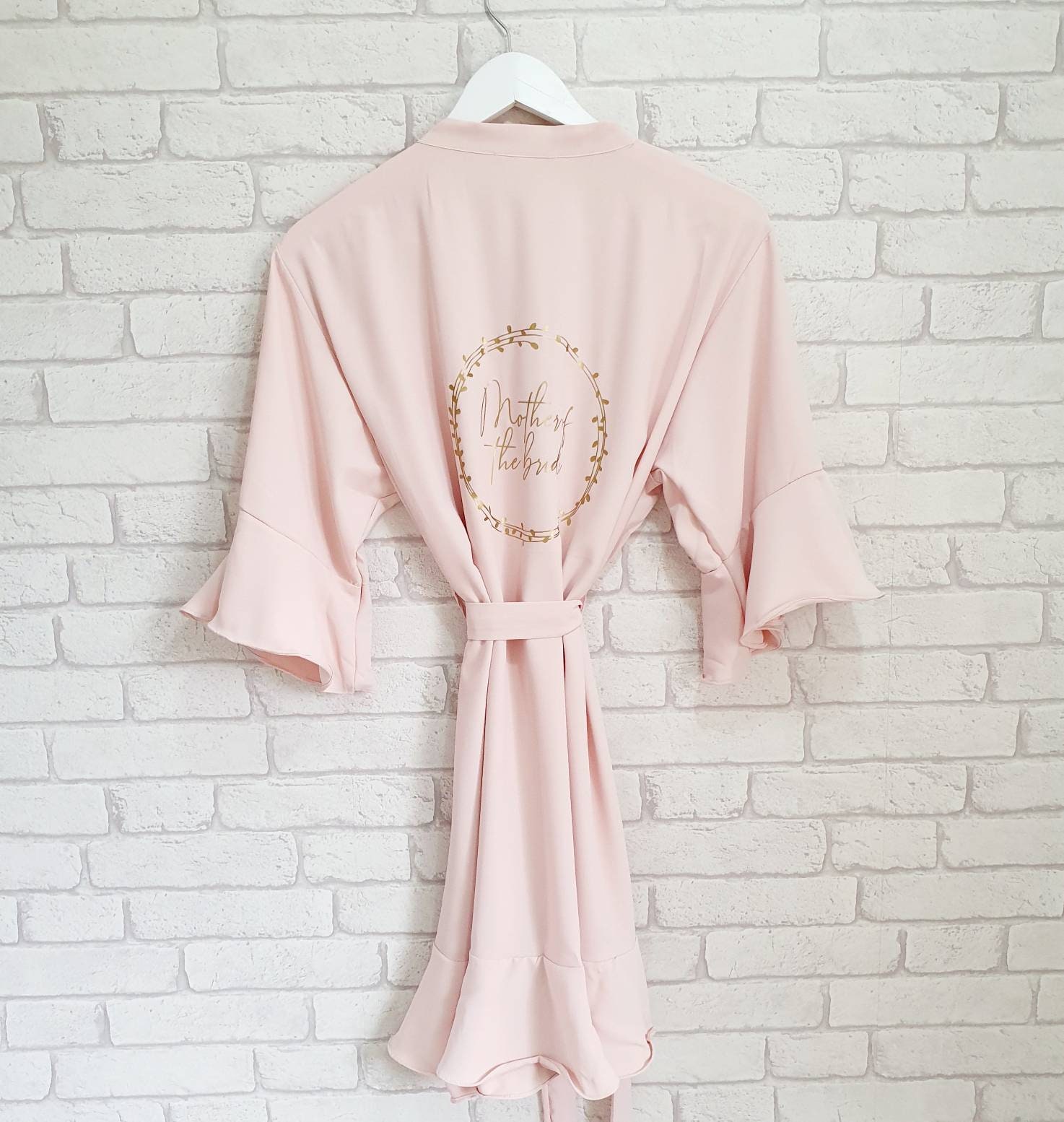 Long Dusty Pink Bridal Kimono Robe In Satin - HOUSE OF AZOiiA