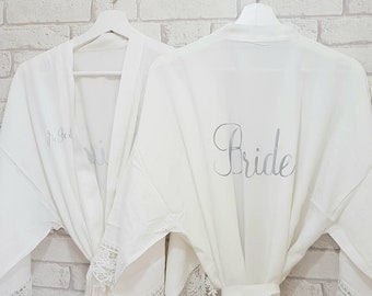 Personalised Wedding Robe~Bride Wedding Day Gown~Bridesmaid Dressing Gown~Bridal Party Gift~Cotton Lace Robe~Personalised Dressing Gown