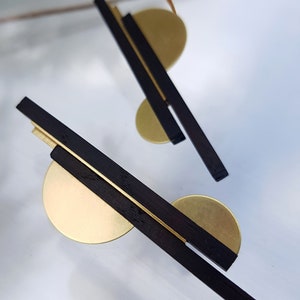 Timeless wood earrings inspired with Bauhaus design movement made in Bog oak, Ecological and Sustainable Design image 3