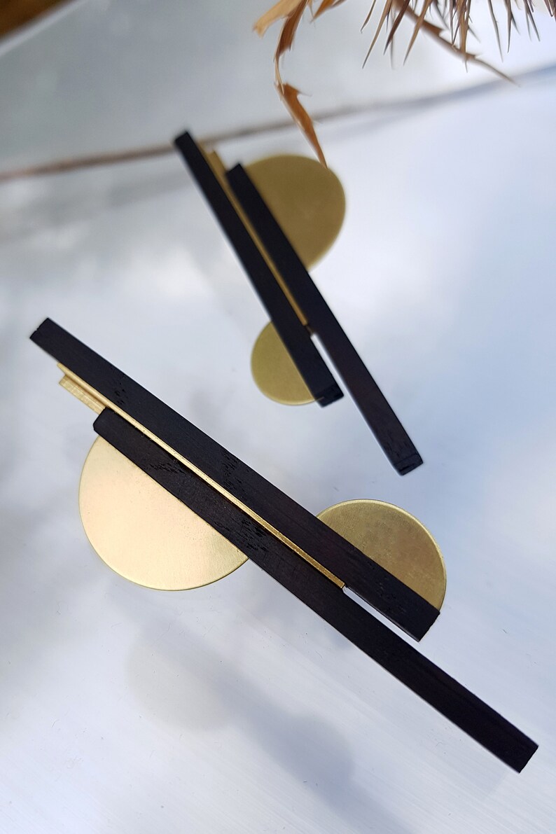Timeless wood earrings inspired with Bauhaus design movement made in Bog oak, Ecological and Sustainable Design image 3