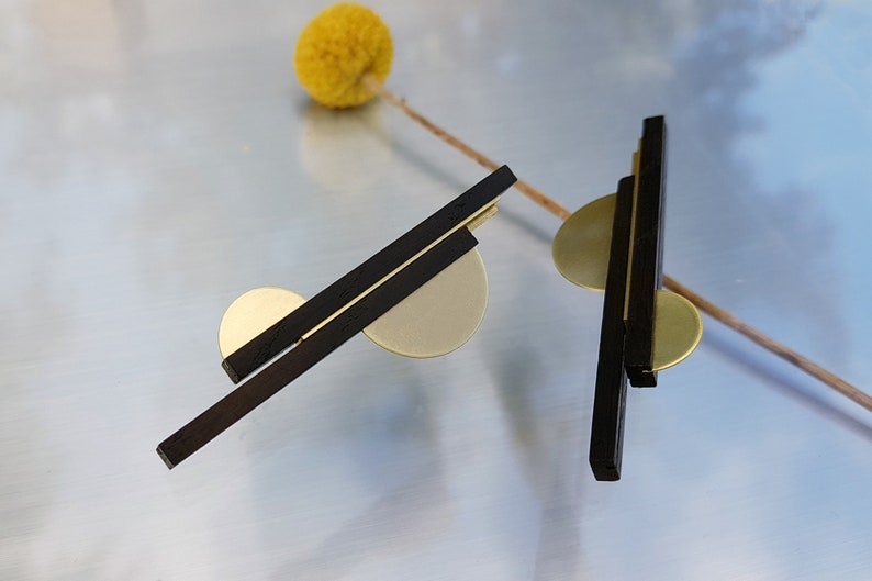 Timeless wood earrings inspired with Bauhaus design movement made in Bog oak, Ecological and Sustainable Design image 6