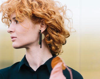 Timeless wood earrings inspired with Bauhaus design movement made in Bog oak, Ecological and Sustainable Design