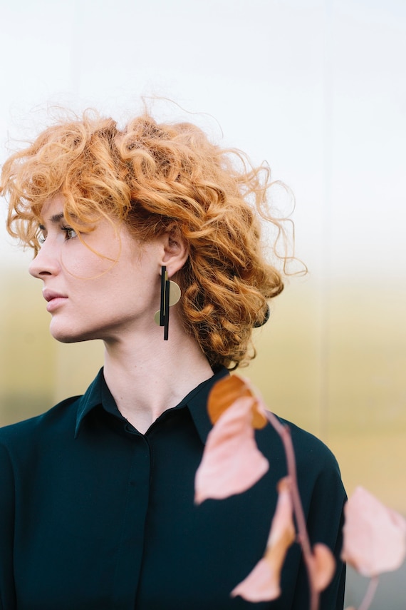 Timeless wood earrings inspired with Bauhaus design movement made in Bog oak, Ecological and Sustainable Design