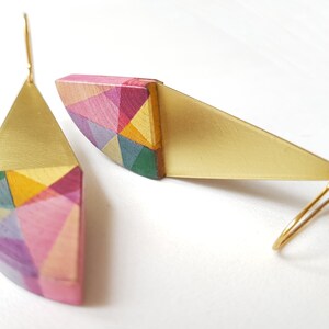 pink geometric tribal fusion wood earrings/minimalist handmade jewelry/ summer girlfriend gift/ dangle earrings/ geometric color jewelry