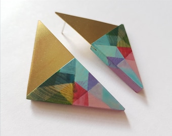 Pendientes azul claro verde oliva, pendientes para artista, joyería de madera de colores, joyería ecológica mínima, pendientes de verano hechos a mano por mí, reciclados