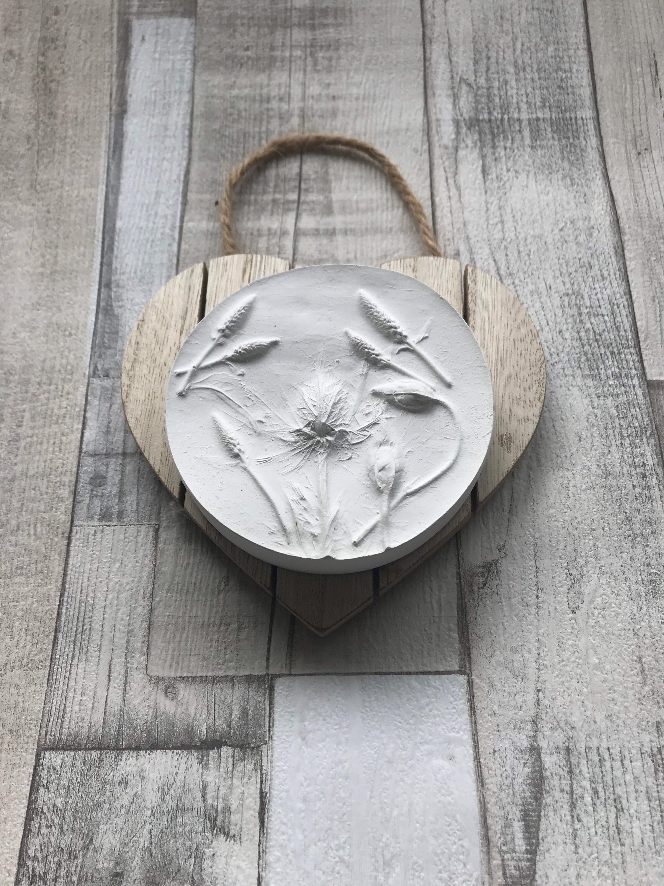 Plaster Cast Impression, Plaster of Paris Flowers Wall Plaque, Plaster