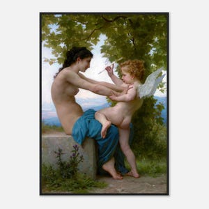 Framed Print of &#39;A Girl Defending Herself Against Eros&#39; by William-Adolphe Bouguereau - Timeless Art for Your Home