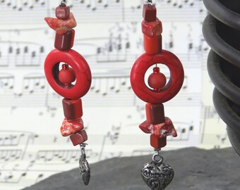 Earrings, Earings, Coral red color, Long earrings, original, Christmas