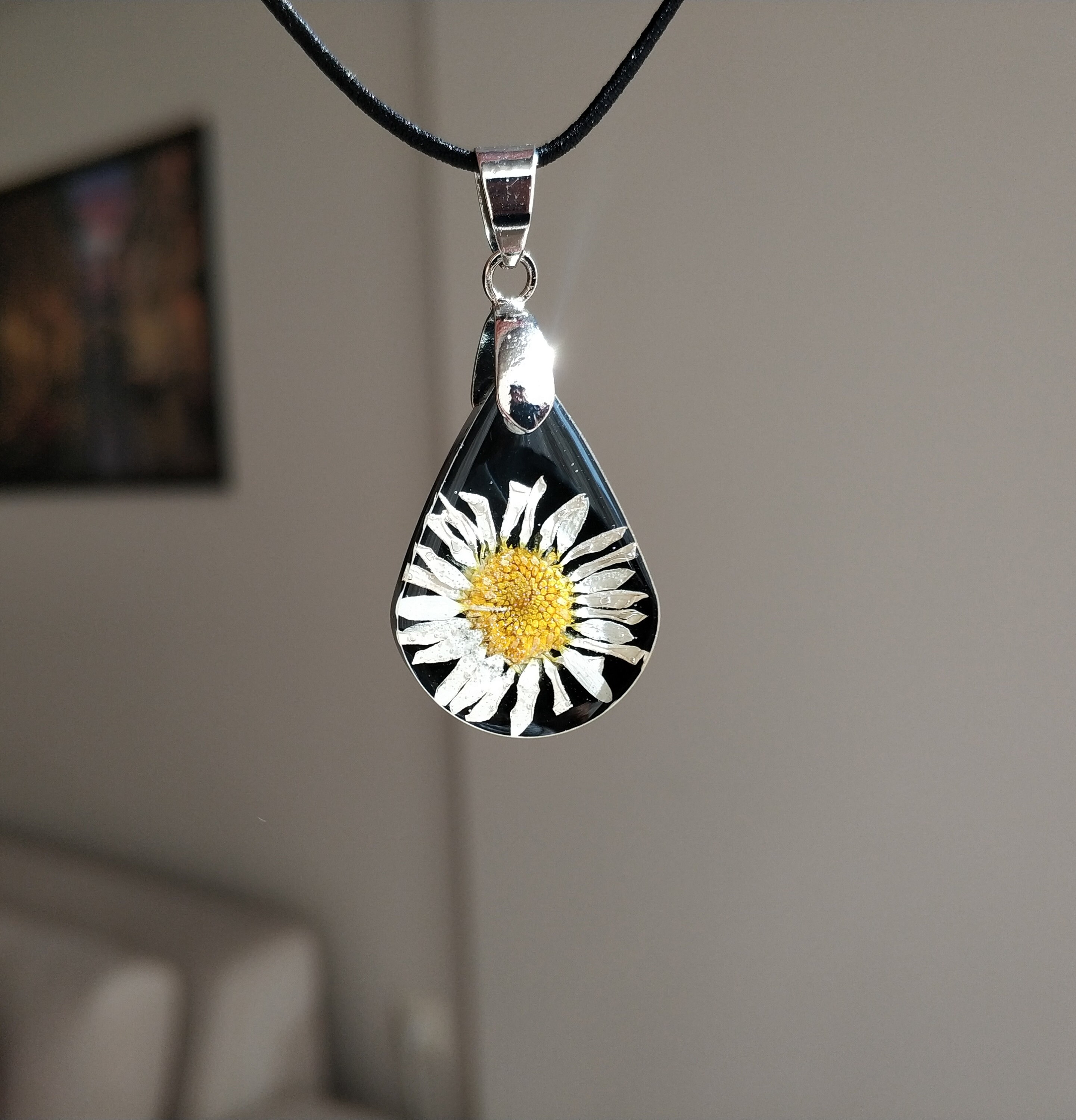 Real Daisy Flower Necklace Real Daisy Jewelry Pressed Daisy Etsy