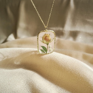 Preserved Yellow Rose Resin Necklace: Real Flower Pendant, Flower Lover Jewelry
