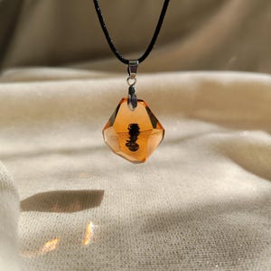 Real Preserved Honeybee Necklace: Amber Color Resin Insect Pendant