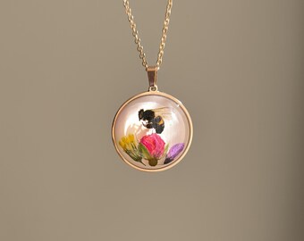 Real Honeybee Rose Pendant Necklace: Preserved Insect Jewelry, Bee Lover Accessory