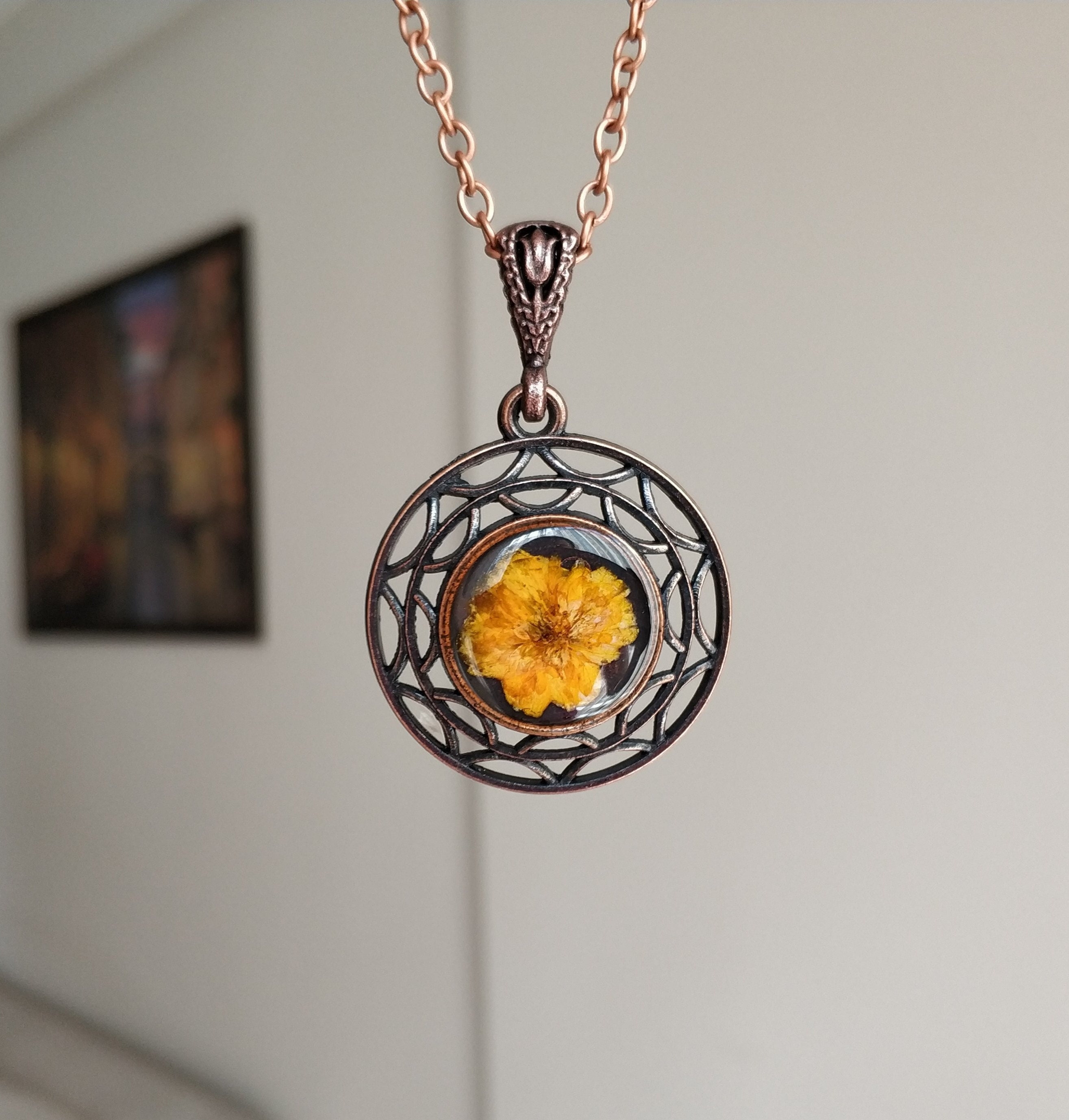 Yellow Flower Pendant Yellow Flower Necklace Natural Etsy