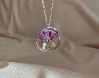 Real Pressed Poppy Flower Necklace: Terrarium Pendant, Floral Jewelry, Flower Lover Gift