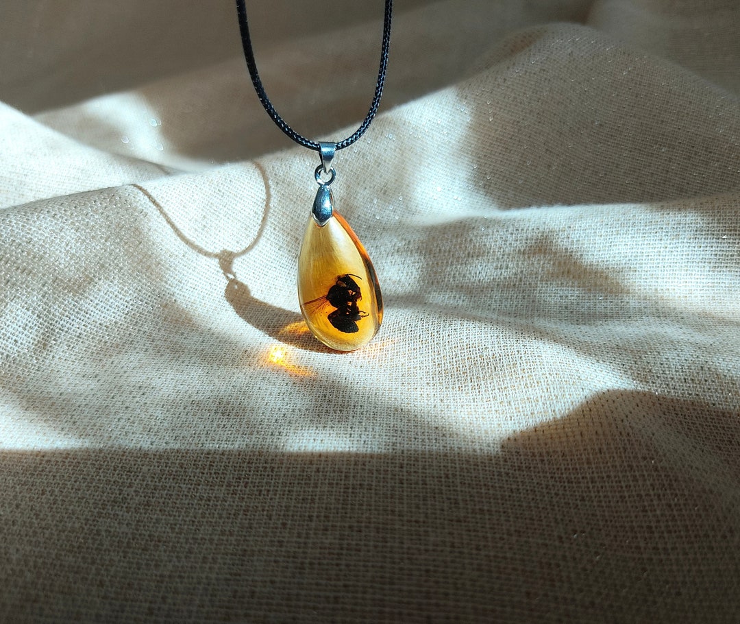 Real Preserved Bee Necklace, Honeybee Pendant in Amber Color, Bug ...