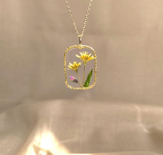 Buy Pressed Dandelion Necklace, Yellow Flower Pendant, Botanical