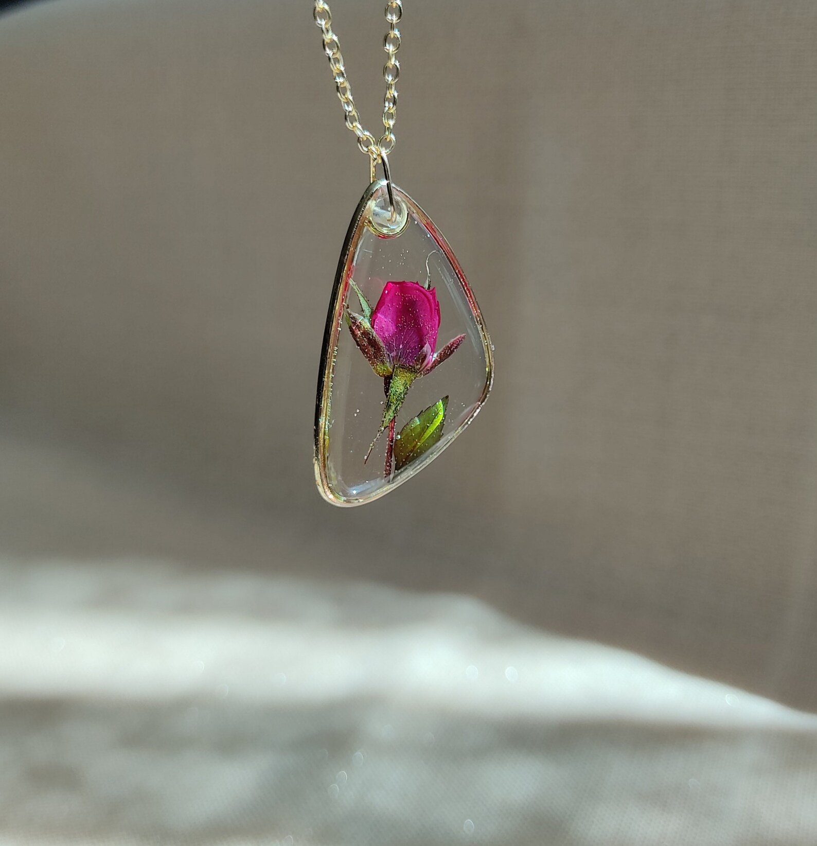 Pressed Red Rose Necklace Dried Real Rose Pendant Resin Rose Etsy