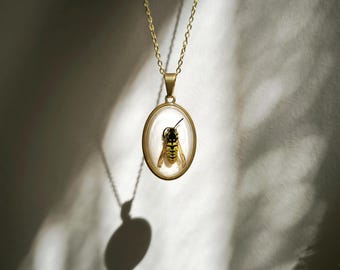 Collar de resina con forma de avispa auténtica: colgante de insecto preservado, marco de acero inoxidable, accesorio para amantes de los insectos.