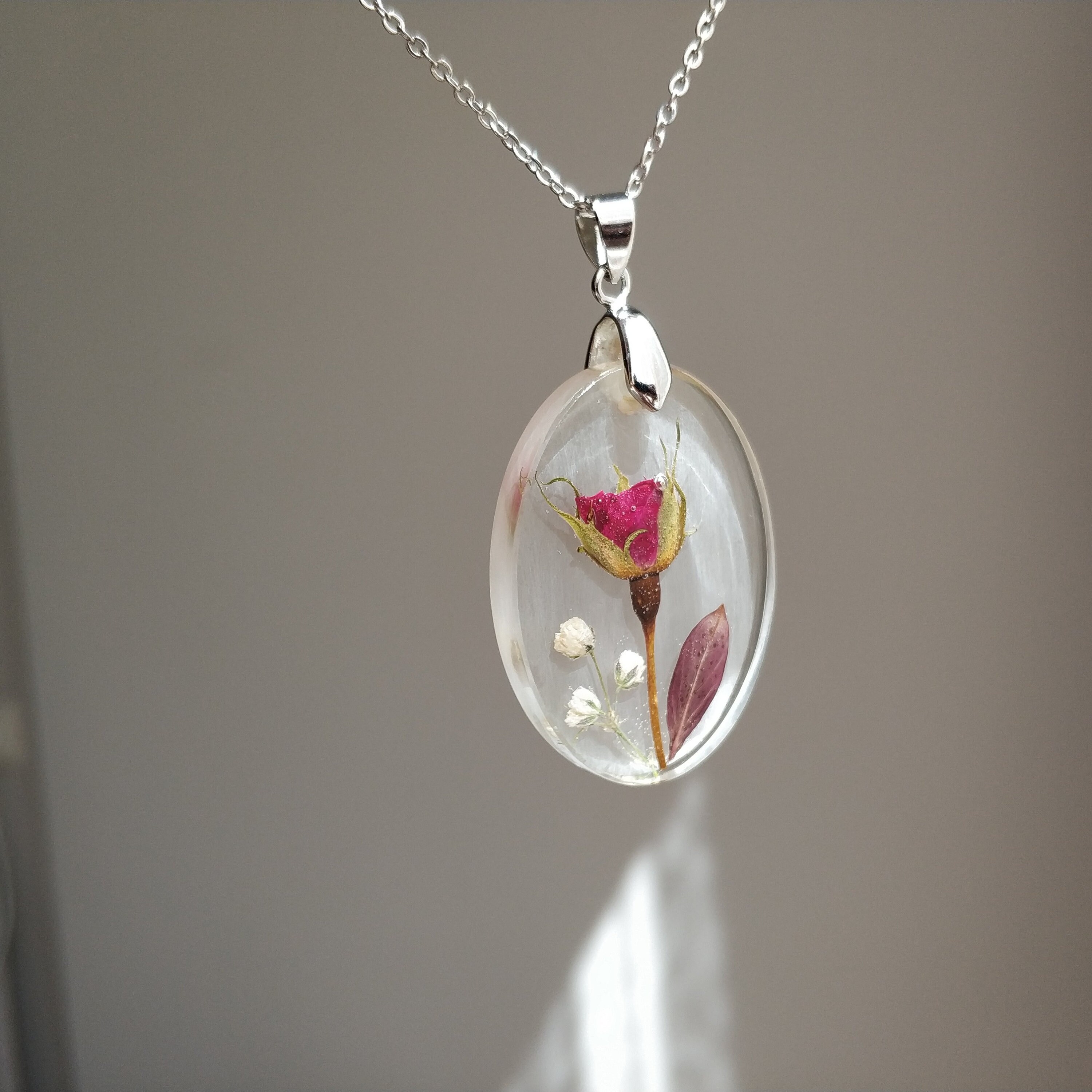 Red Rose Necklace Real Rose Necklace Red Rose Jewelry Dried Etsy