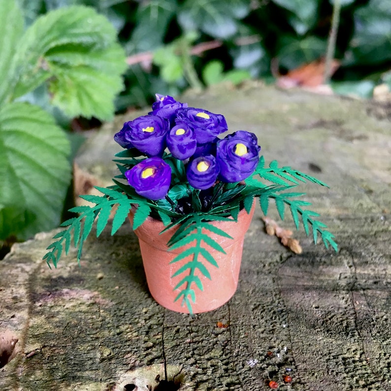 Dollhouse Miniature Artisan Handmade Planter Pot of Lavender Flowers