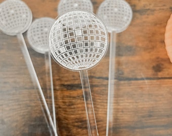 Agitadores de bebidas acrílicos con forma de bola de discoteca, juego de 5