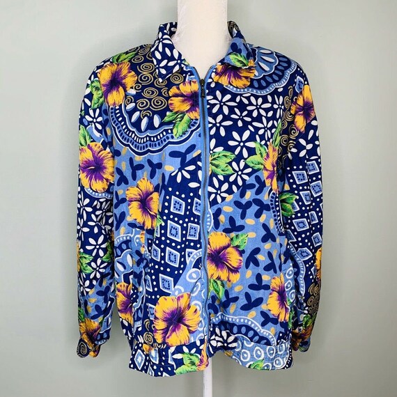Andy Johns Women's Jacket Vintage Blue Yellow Flor