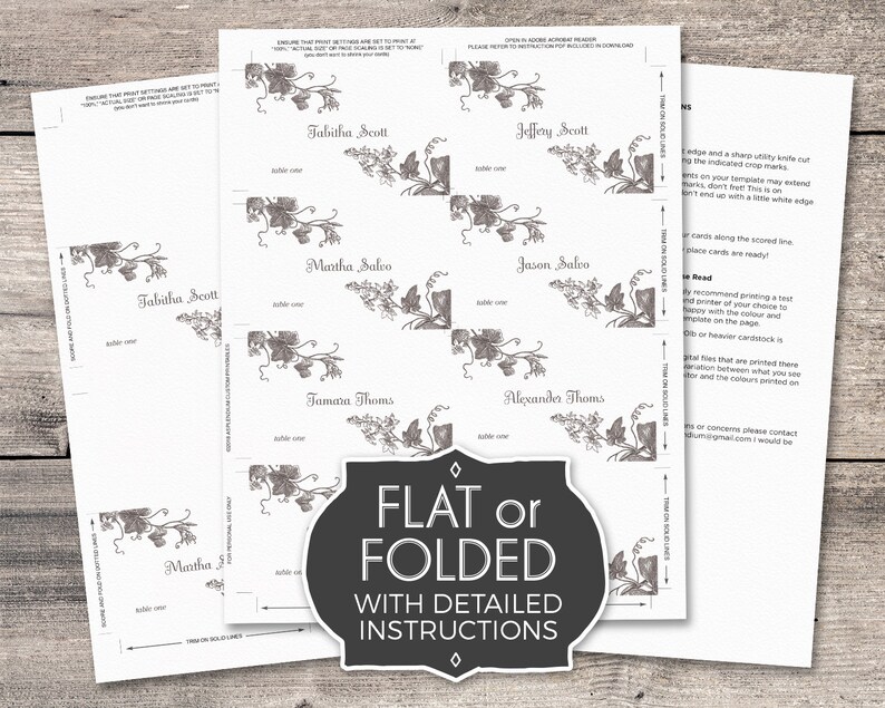 Black & White Place Cards Botanical Escort Cards Printable ...