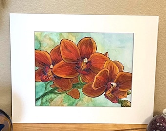 Embellished Giclee Orchid Print - "Feisty Flowers" Watercolor Fine Art Print Unframed