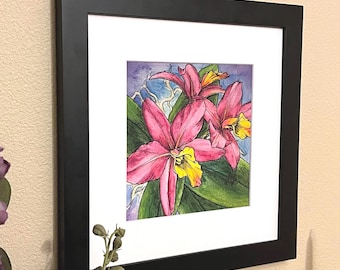 Watercolor Cattleya Orchids First Edition Giclee Fine Art Print Unframed