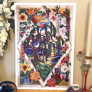 Hand Embellished Floral Giclee Art Print: Watercolor Fantasy
