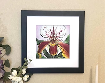 Watercolor Lady Slipper Orchid Giclee Fine Art Print - Unframed First Edition