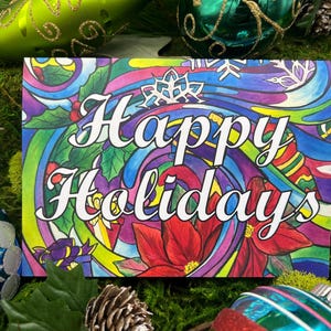Holiday Whirlwind Greeting/Christmas Card - set of 5 cards with 5 white envelopes