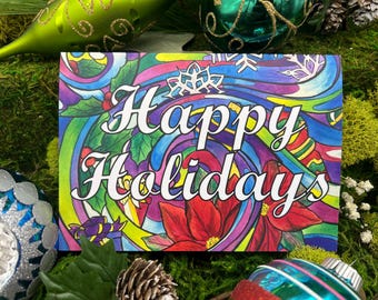 Holiday Whirlwind Greeting/Christmas Card - set of 5 cards with 5 white envelopes