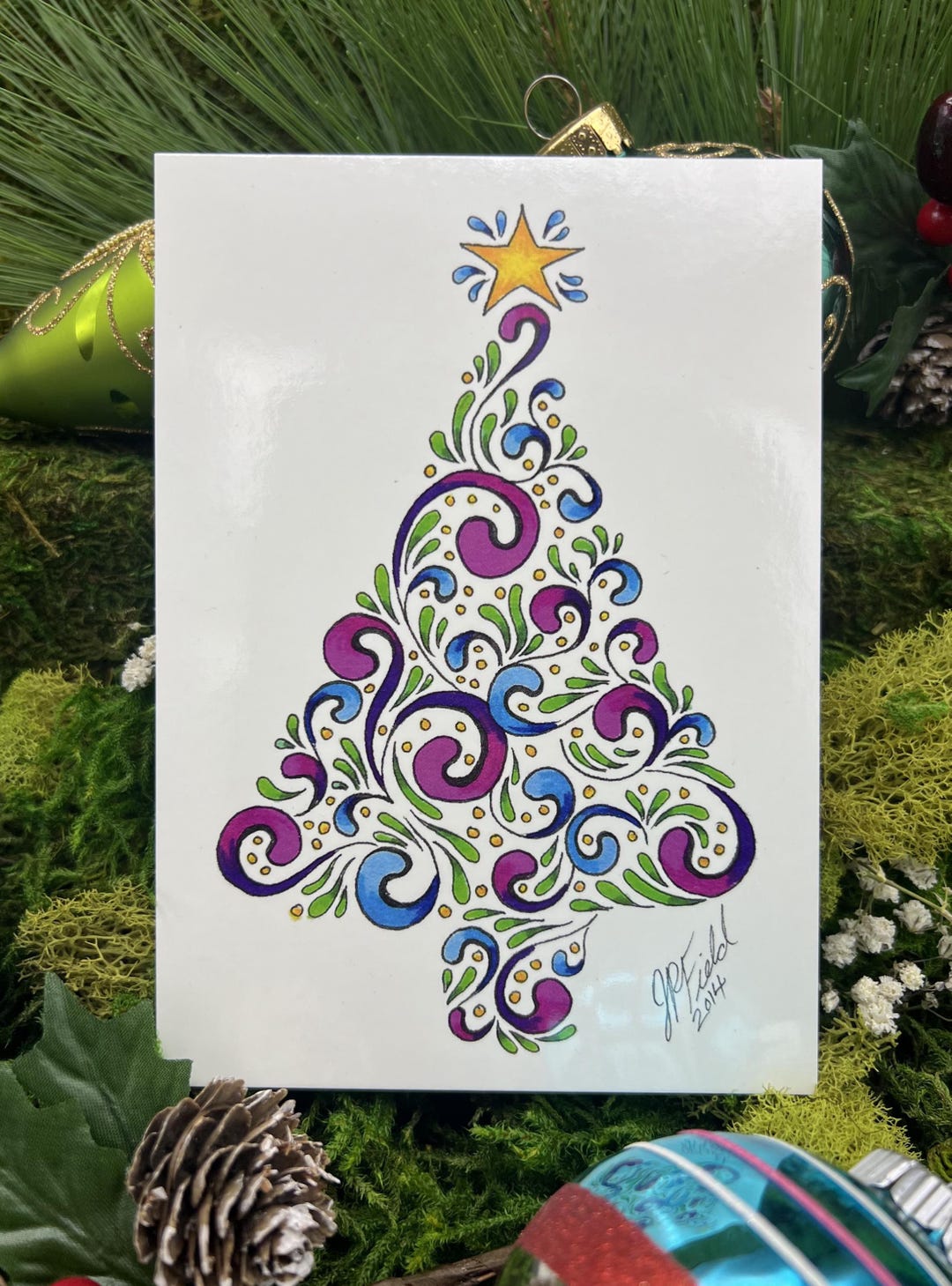 Whimsical Filigree Tree Christmas Postcard - Set of 5 Postcards - Etsy