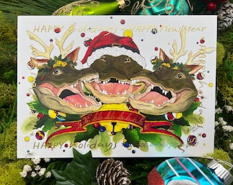 Caroling Alligators Christmas Card Set: Funny Holiday Cards